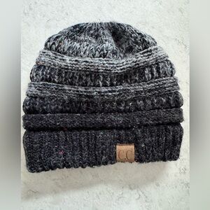 C.C Charcoal Knit Beanie with Colorful Flecks OS